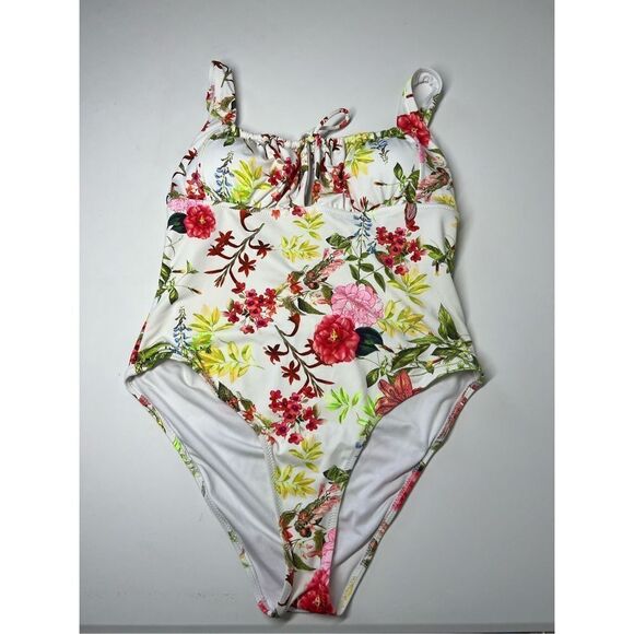 Beach Toy Swimsuit Size L Floral print White Red - Picture 4 of 12